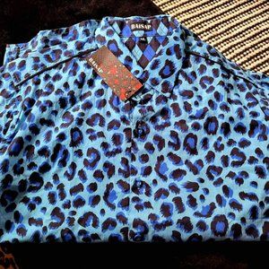 Blue leopard/cheetah short sleeve shirt